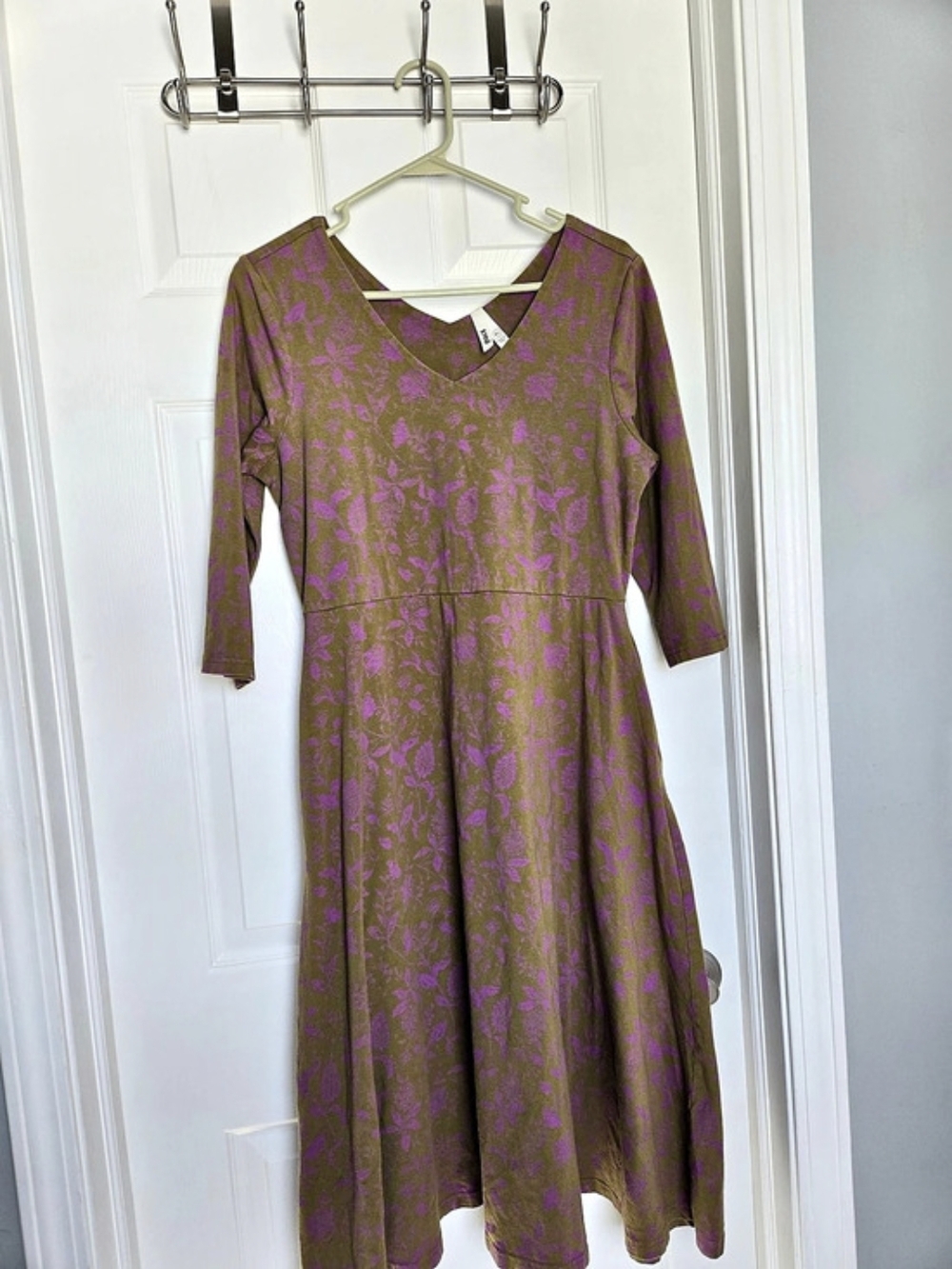 Pact Organic Fit & Flare Midi Dress Floral Midi Dress Green & Purple Size XL